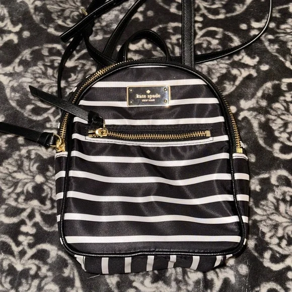 Kate Spade Black and White Striped Mini Backpack Purse Gold Hardware kate spade | Bags | Kate Spade Black And White Striped Mini  main image 3